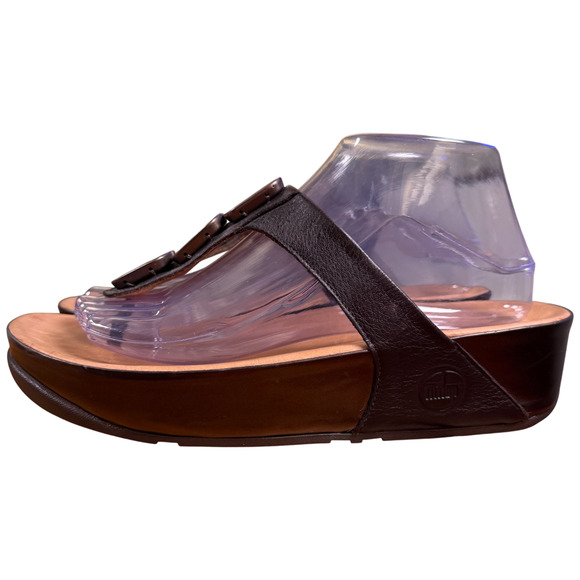 Fitflop Pietra Sandals Women 41/US9 Brown Jeweled Leather Thong Slides Comfort - Picture 5 of 16